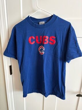 Vintage Chicago Cubs MLB Baseball T-Shirt Men's Blue Spellout Logo Size M